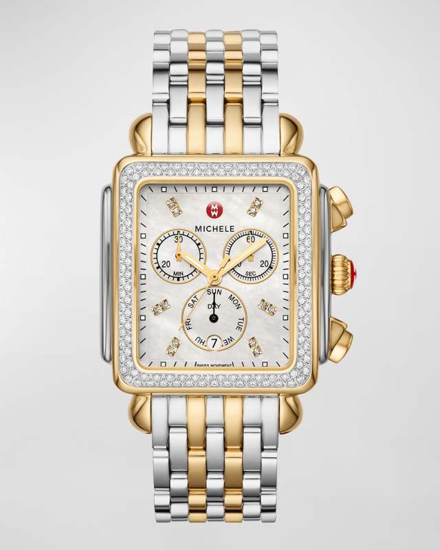 XL Deco Diamond Watch with Bracelet Strap in Two-Tone, 36mm